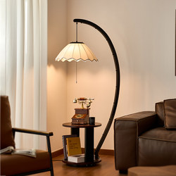 Exclusively Designed Mid-Century Moonlight Floor Lamp, Integrated with Storage Next to the Sofa in the Living Room, Vintage Bedroom with a Sense of Sophistication and Elegance