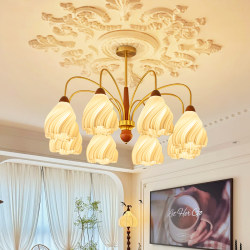 Medieval-Style Living Room Chandelier, Cream-Style Petal Bedroom Lamp, American Retro Rubber Solid Wood Dining Room Lighting Casagd