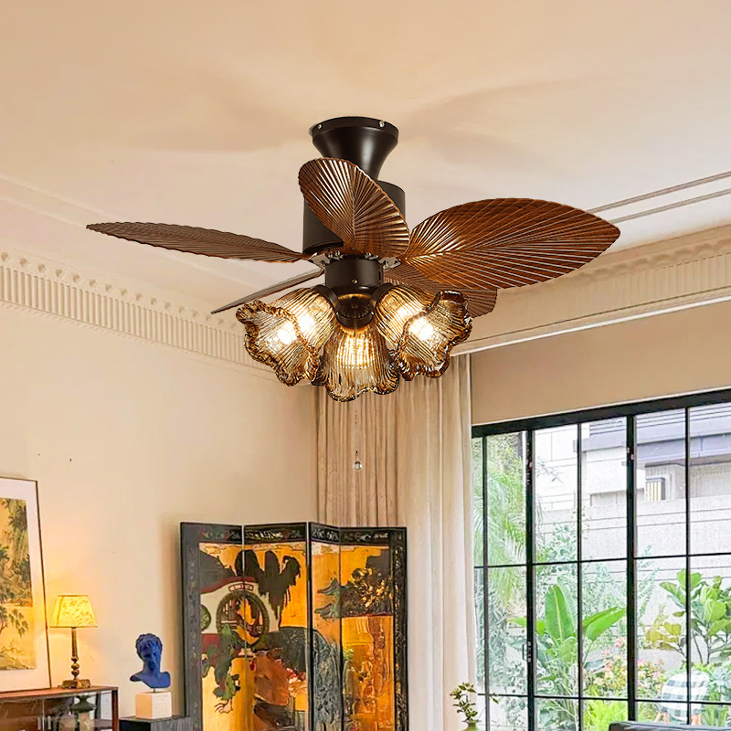 American Retro Bedroom Fan Light, South Asian Style Room Integrated Ceiling Fan Light, Smart Vintage Dining Room Light Casa