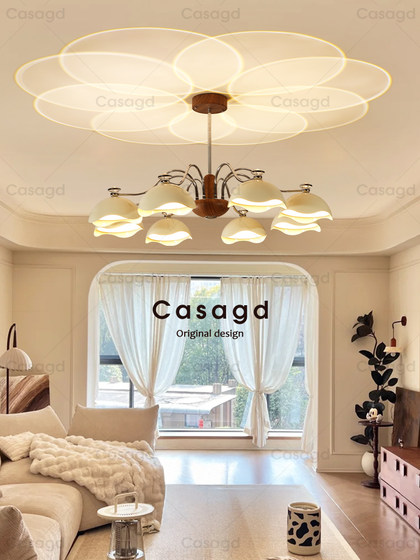 Cream-Colored Eggshell Living Room Chandelier 2025 New French Mid-Century Style Full-Spectrum Eye Protection Lamp Hall Lighting Casa
