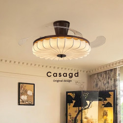 Vintage Fan Light for Bedroom, Ceiling Fabric Lamp, Wabi-Sabi Style, Retro Dining Room Invisible Blade Ceiling Fan Light Casagd