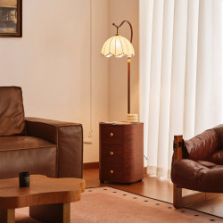 Casagd Vintage Fabric Lampshade Solid Wood Storage Cabinet Floor Lamp Integrated Side Table Bedside Table Living Room Bedroom Lamp