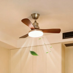 Bedroom Fan Chandelier with Multiple Wind Speeds, Vintage Solid Wood Led Ceiling Fan Light, Integrated for Dining Room and Home Use