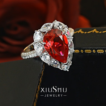 Full of fire color pigeon blood ruby 925 silver water drop ring