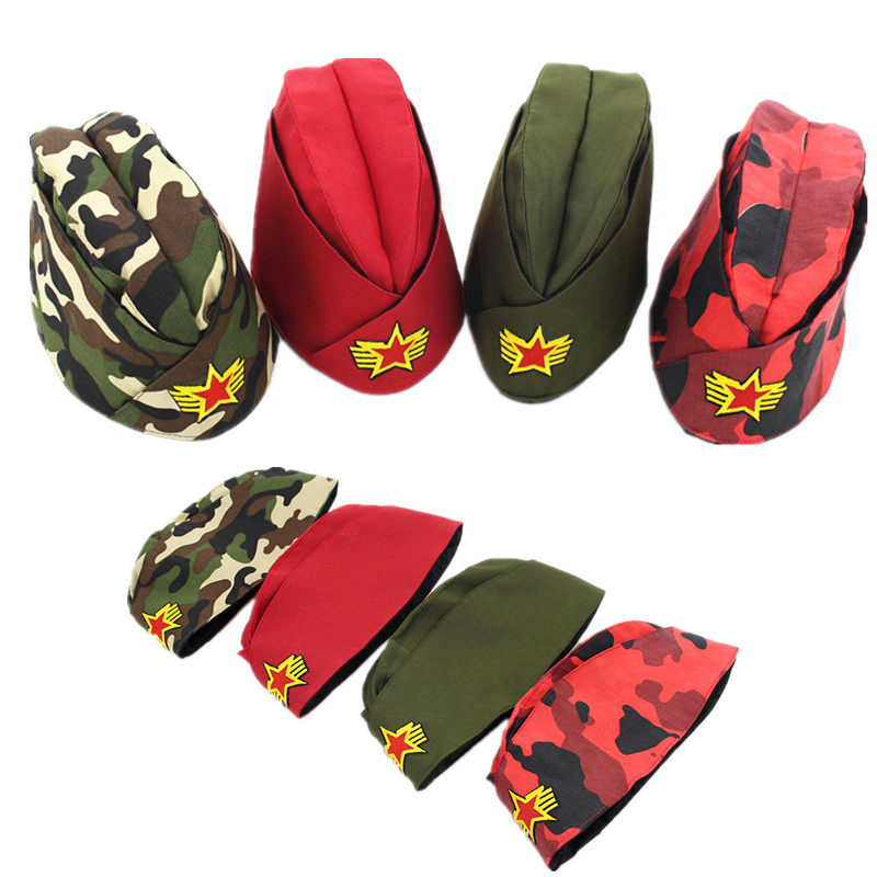 Snavy dance hat female new military cap Russian boat hat army green five-pointed star soft hat square dance performance hat man