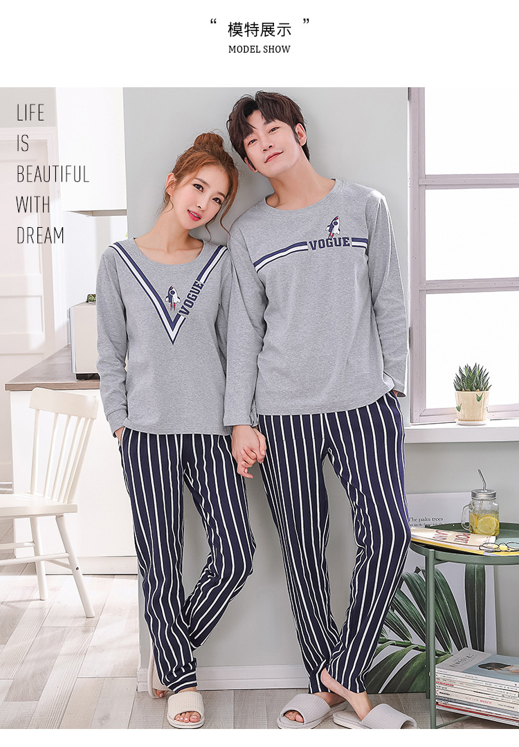 Bộ đồ ngủ cotton nữ mùa xuân và mùa thu dài tay lỏng lẻo cặp đôi dịch vụ tại nhà bộ đồ mặc nhà mùa hè