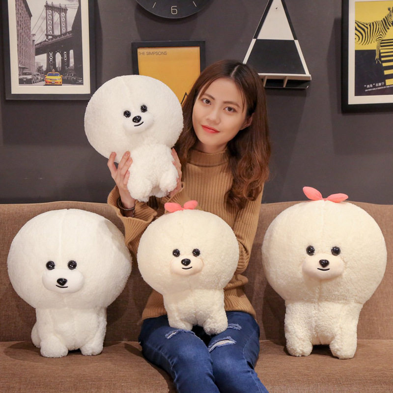 New round rollaway small white dog plush toy cute cute cute with a bear dog paparazzi creative couple doll to send kids