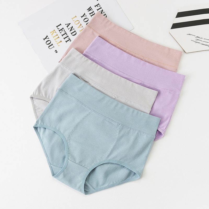 4 Pairs of Pure Cotton Women's Underwear, High-Waisted, Hip-Hugging, Breathable, Comfortable, Butt-Lifting, Slightly Tummy-Tucking, Cotton Fabric, Triangle Briefs