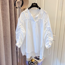 French romantic wrinkle front short back long Korean version loose temperament long long long sleeve shirt blouse blouse women 2021