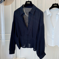 Designer niche Korean loose pinch fold three-dimensional dark thin long sleeve shirt shirt top female 2021 spring and summer New