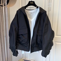 Japanese designer Korean loose casual hooded wrinkle jacket windbreaker cardigan womens tide 2021 new autumn ~