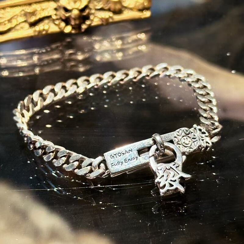 Lianyushan Gyosan Dream Smiley 925 Sterling Silver Cuban Bracelet Heping Chain Silver Jewelry Bracelet Couple Gift
