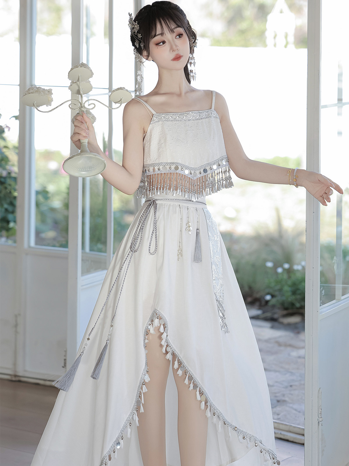 Китайцы одежда наборы 锦慕汉服[白银]苗疆少女白色异域风苗族元素服装民族风汉元素套装