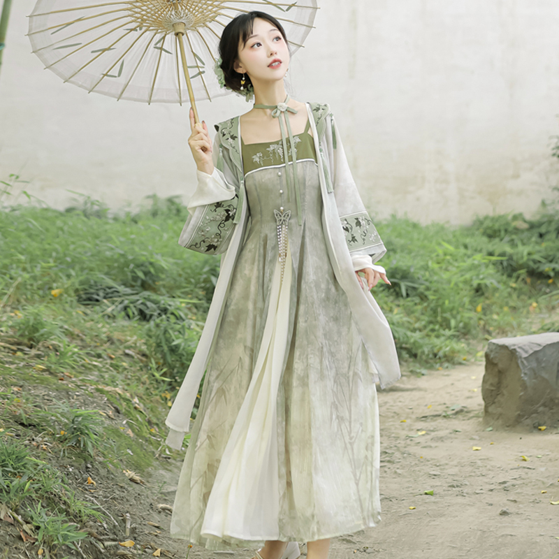 Jinmu Hanfu Green Grape New Chinese Style Green Strap Dress National Style Han Elements Daily Outfit Modified Hanfu