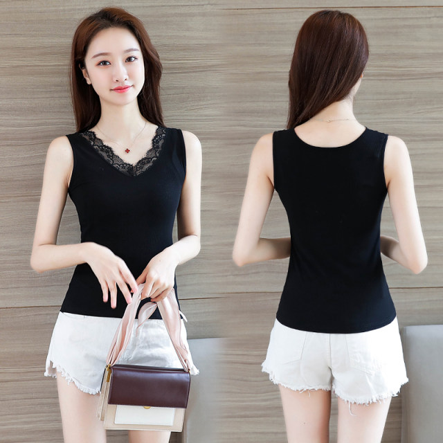 2024 Summer Lace Vest Modal Women's Solid Color Splicing Bottoming Small Tank Top Slim Sexy Inner Layer for Women