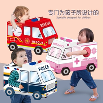 Douyin same car carton wearing cardboard police fire truck model handmade DIY carton toy