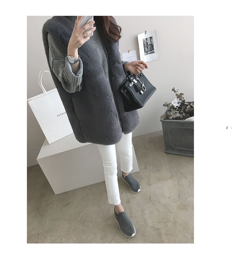 2017 phiên bản Hàn Quốc mới của áo vest lông nữ dài phần lông một bộ vest sang trọng thỏ cashmere áo len lông thú áo khoác da lộn lót lông nữ