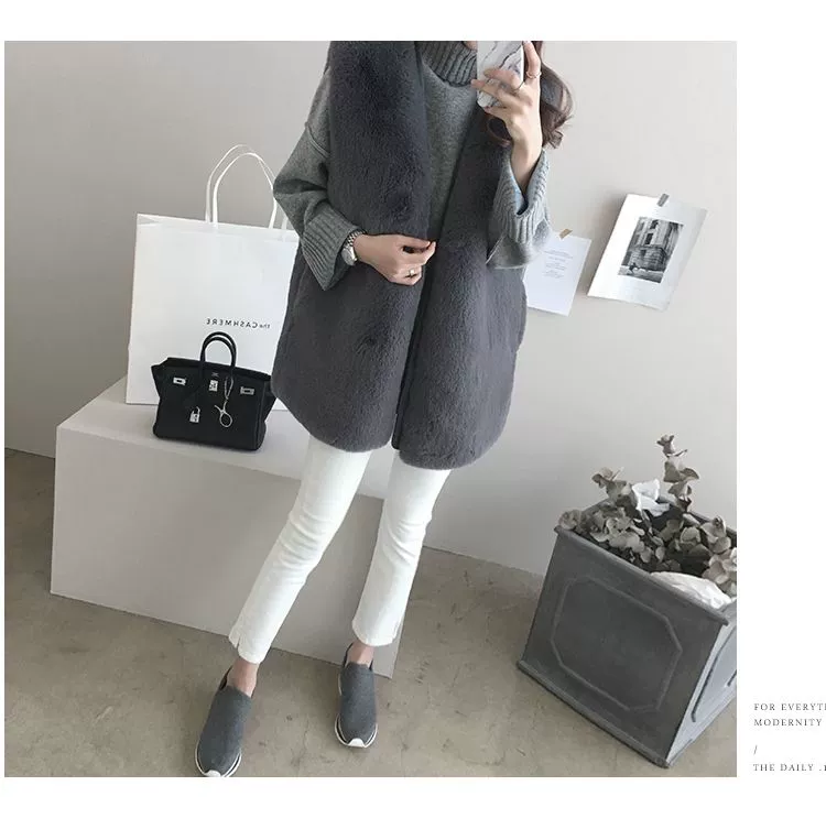 2017 phiên bản Hàn Quốc mới của áo vest lông nữ dài phần lông một bộ vest sang trọng thỏ cashmere áo len lông thú áo lông thỏ cao cấp