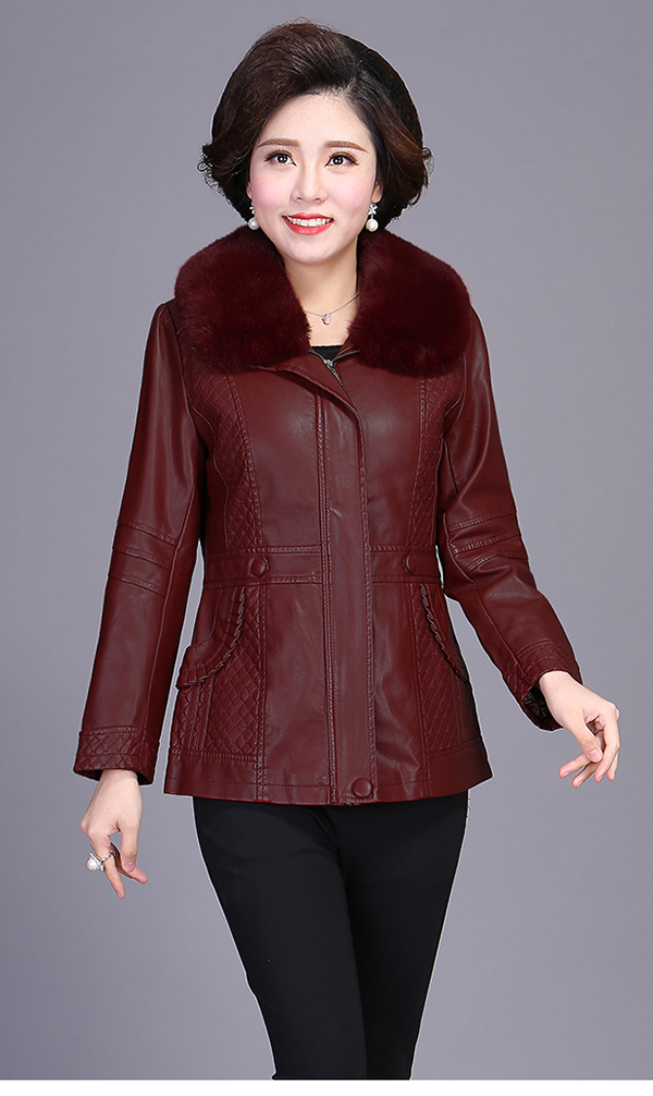Phụ nữ trung niên cộng với áo khoác cotton vuông của mẹ bằng da PU phần dài cộng với phân bón áo khoác da XL trẻ trung F4 áo khoác da nữ đẹp