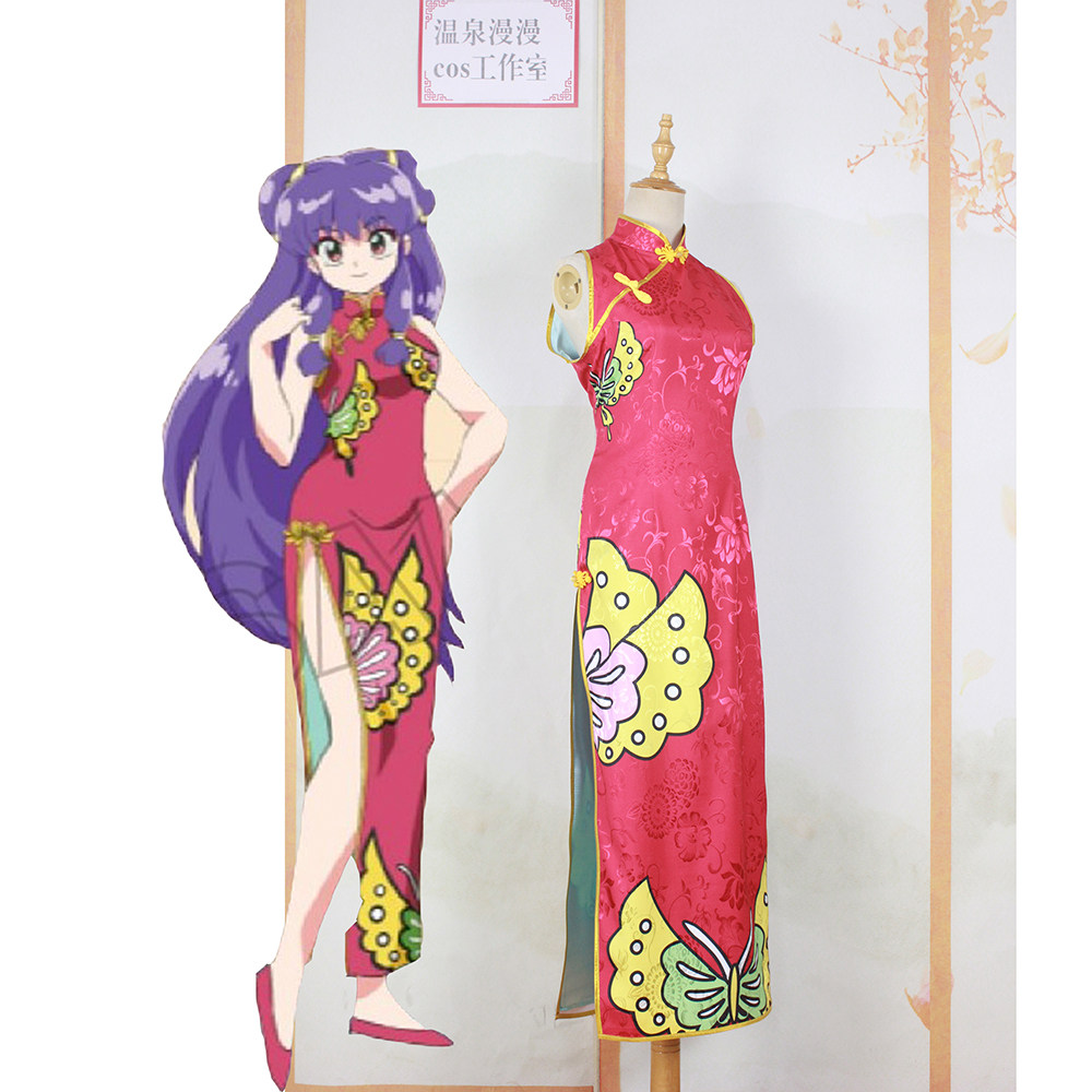 乱马1/2珊璞COS服红色印花蝴蝶旗袍量身定制COS女装动漫角色COS道具温泉漫漫原创服饰