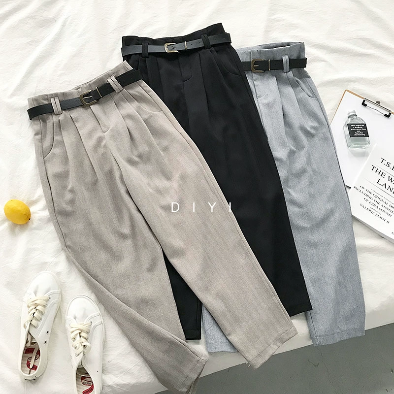 Quần ống rộng 9 điểm phù hợp với quần nữ 2018 thu đông mới của Hàn Quốc thời trang eo cao là quần harem mỏng hoang dã có thắt lưng