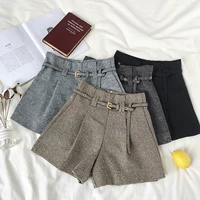 Quần short len ​​cạp cao nữ 2018 thu đông mới của sinh viên thời trang Hàn Quốc hoang dã quần ống rộng ống rộng có đai quần thể thao nữ hàn quốc