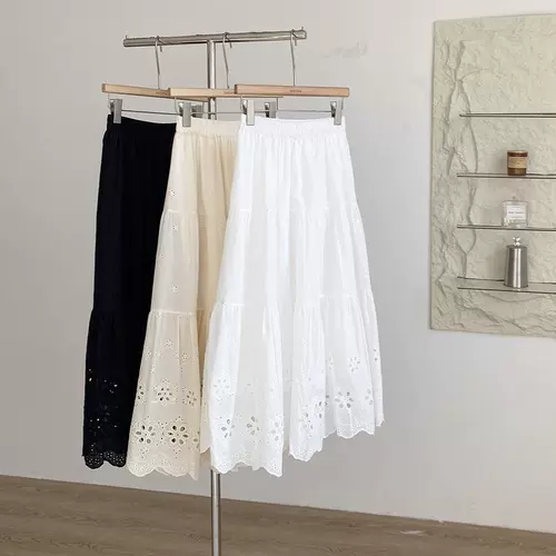 Весенняя милая кружевная юбка, французский стиль, эластичная талия, средней длины, А-силуэт