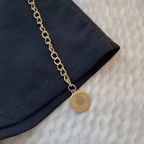 Цепь, шорты для отдыха, универсальные летние черные штаны, высокая талия, в корейском стиле, по фигуре