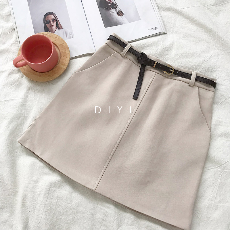 2018 mùa hè mới Hàn Quốc phiên bản của chic nhỏ tươi cao eo màu sắc hoang dã một gói từ hip váy váy ngắn với vành đai chân váy chữ a màu đen