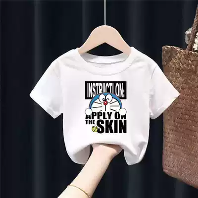 Super soft round neck white T-shirt children's clothing summer new children's short sleeve T-shirt boys and girls cartoon print shirt ins