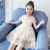 Girl dress 2021 spring and summer new Korean version of short sleeve children Foreign Style Fashion little girl lace princess skirt