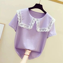 Girls short sleeve T-shirt 2021 summer dress middle school students new little girl foreign baby girl baby collar short sleeve coat tide