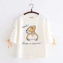 Childrens clothing girls short-sleeved T-shirt loose foreign atmosphere middle-aged childrens lace-up T-shirt 13 girls 12-15 years old cotton shirt