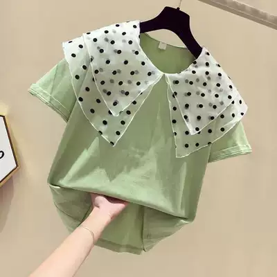 Children's clothing summer 2021 New Girl Korean version short sleeve loose personality T-shirt doll collar female big boy foreign pie top