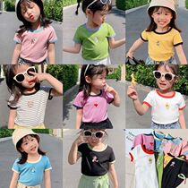 2021 summer childrens ins burst short-sleeved t-shirt girls western style all-match half-sleeved male baby candy color top tide