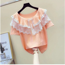 Childrens clothing summer 2021 new girls Korean version of short sleeve personality T-shirt doll lace collar female big boy foreign style coat