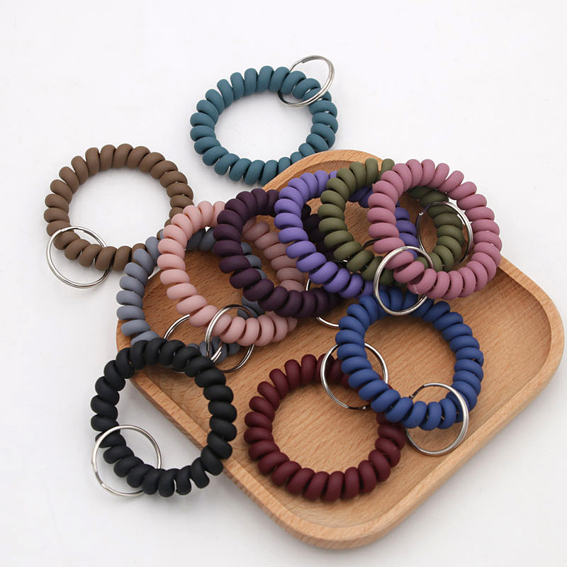 Matte Plastic Spring Ring Rope Bathroom Locker Phone Cord Keychain Hanging Bracelet Hair Ring Anti-Lost Keychain