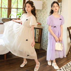 ເດັກຍິງ dress Summer ແບບເດັກນ້ອຍ Chiffon ເກີນຫົວເຂົ່າ skirt ຍາວ Puff Sleeve ແບບເກົາຫຼີ Super Fairy Princess Dress ສໍາລັບເດັກນ້ອຍກາງແລະຂະຫນາດໃຫຍ່