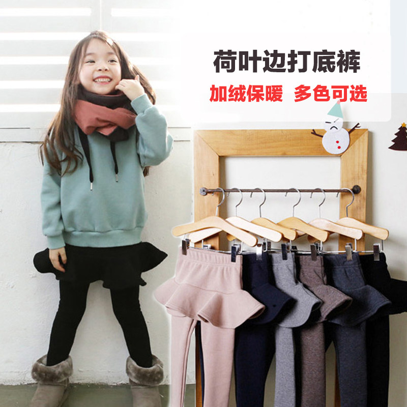 Han Edition Girl Girl Autumn Winter Internal Lap Pants Children Plus Suede Two Dress Pants 2022 Winter Dress New 100 Hitch Outside Wearing Pants