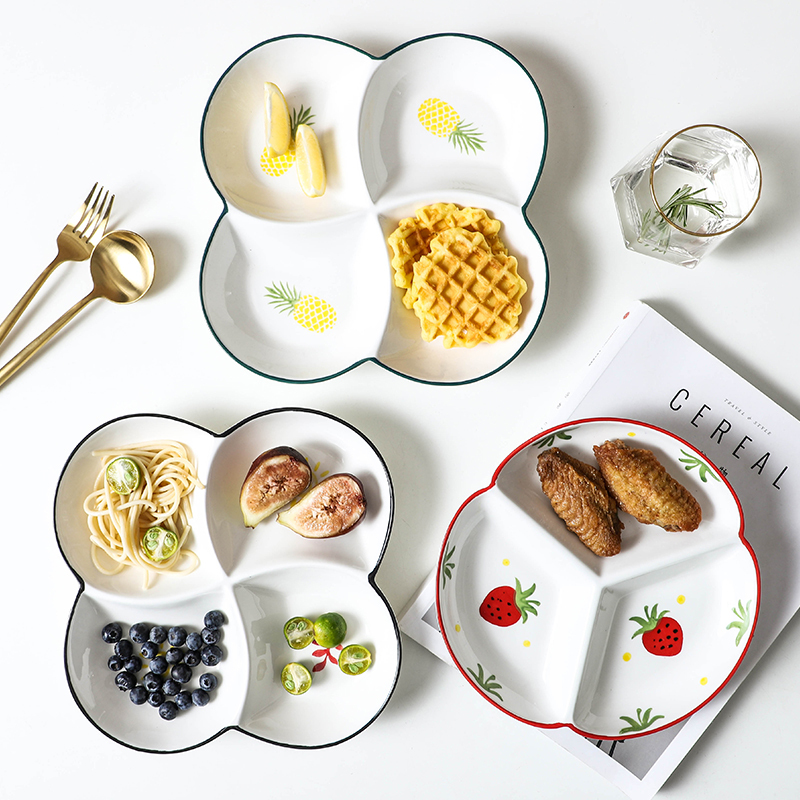 Ceramic Divided Plate for One Person, Household Use, Adult and Children's Breakfast Plate, Low-Fat Meal Plate, Four-Compartment and Three-Compartment Divided Plate Ceramic Divided Plate for One Person, Household Use, Adult and Children's Breakfast Plate, Low-Fat Meal Plate, Four-Compartment and Three-Compartment Divided Plate