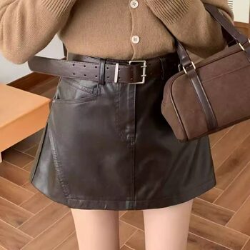 ມີສາຍແອວ, 2025 culottes ໃຫມ່, ດູໃບໄມ້ລົ່ນແລະລະດູຫນາວ skirts ຫນັງແອວສູງ, ສິ້ນຄົນອັບເດດ: slimming ສັ້ນ, ສິ້ນ a-line ວ່າງແລະອະເນກປະສົງ