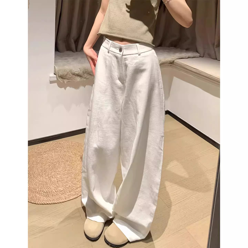 2026 Summer Plus Size Women's Clothing White Lazy Style Relaxed Fit Fat Girl Wide Leg White Pants with Elastic Waist 2026 Summer Plus Size Women's Clothing White Lazy Style Relaxed Fit Fat Girl Wide Leg White Pants with Elastic Waist