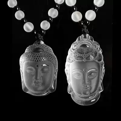 Sanyuan Zhenbao white crystal Guanyin pendant Hand-carved Shakyamuni Buddha head male necklace jewelry female send certificate