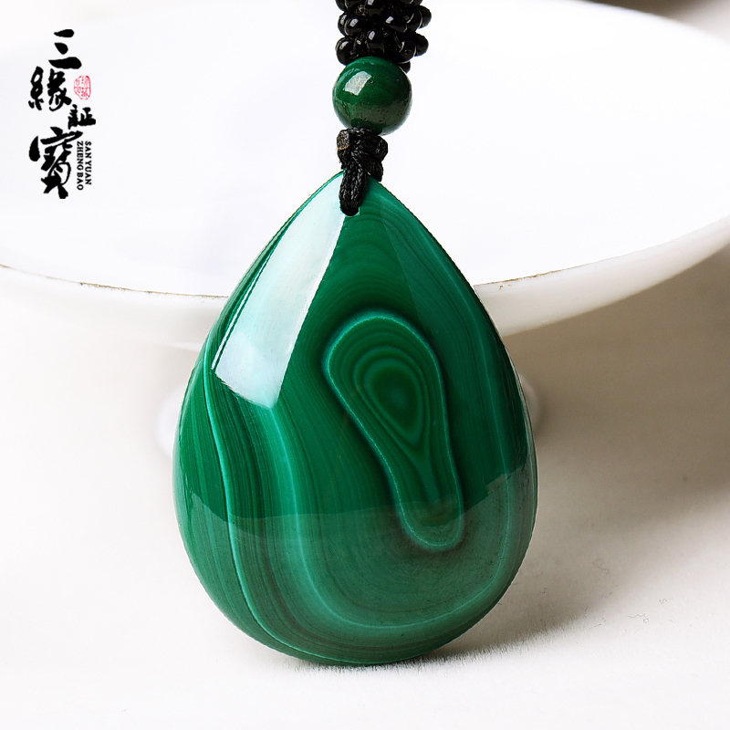 Sanyuanzhengbao malachite pendant original stone water drop vision peacock pattern male necklace female jewelry one thing one picture K