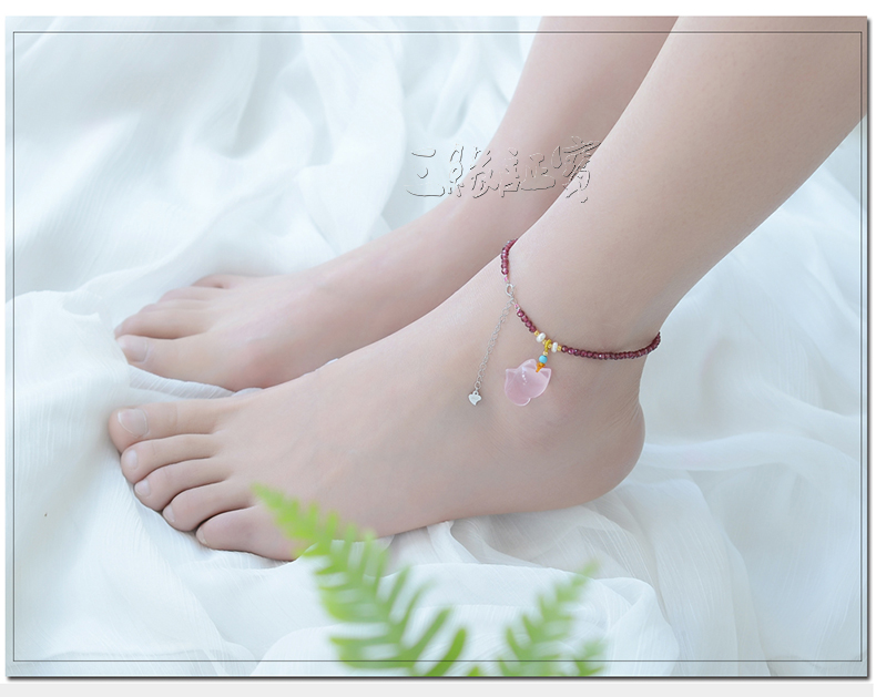 Garnet vòng chân phụ nữ đa dạng của spinel đen Nam đỏ bột pha lê mơ ước vòng chân lừa lừa bạn gái giao hàng lắc chân bạc pnj