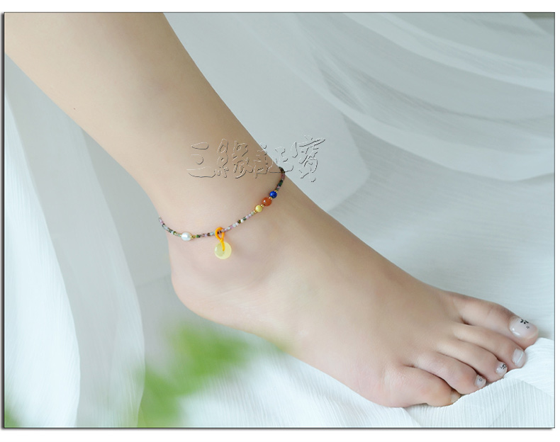 Sanyuan Zhengbao vòng chân garnet nữ phiên bản Hàn Quốc của tourmaline sáp ong 925 sterling bạc sinh viên đơn giản Sen loạt chân hoang dã lắc chân đẹp độc