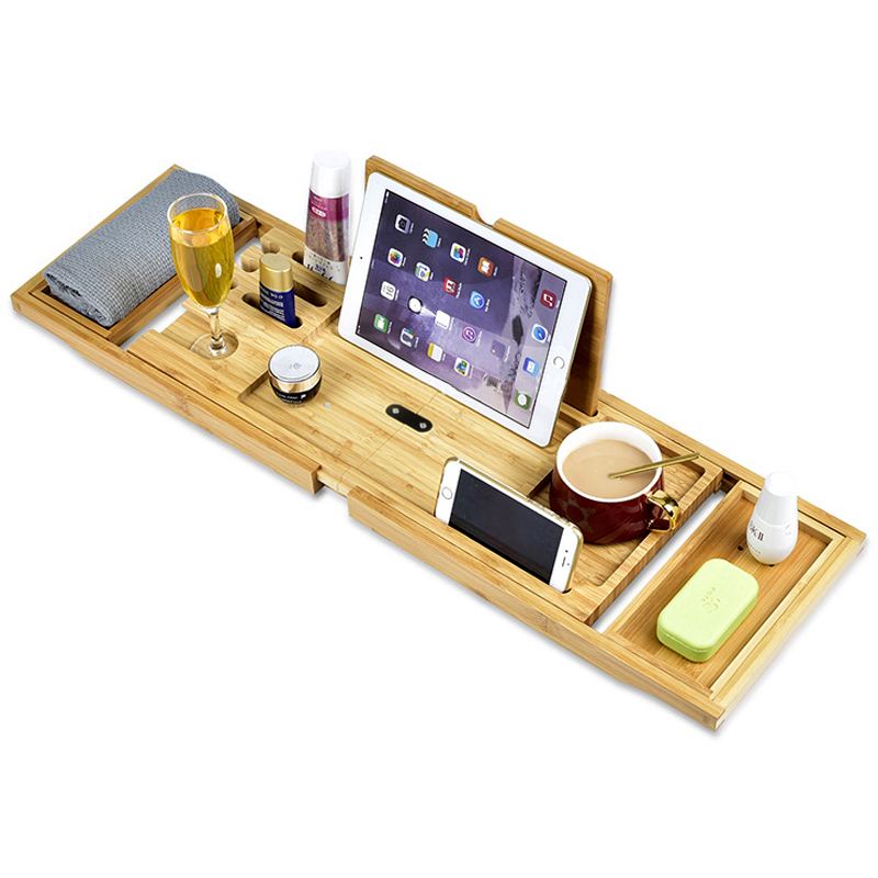Bathtub rack mobile phone rack bathtub shower bamboo double tray table board bath storage towel