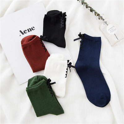 (her main son) Teenage Hearts Students Pure Cotton Bubble Socks 100 lap creativity followed by cross butterfly knot midcylinder socks