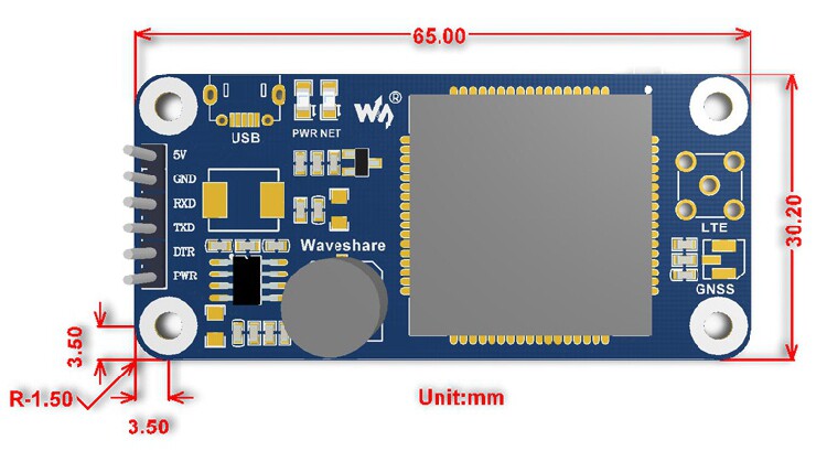SIM7000X-NB-IoT-HAT尺寸图