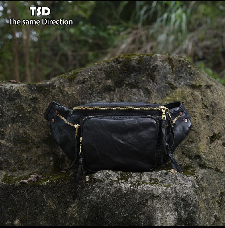 Tsd Leather Goods Imported First-Layer Vegetable-Tanned Horse Leather Vintage Multi-Zipper Shoulder Chest Bag Waist Bag for Men and Women Model 9352 Tsd Leather Goods Imported First-Layer Vegetable-Tanned Horse Leather Vintage Multi-Zipper Shoulder Chest Bag Waist Bag for Men and Women Model 9352